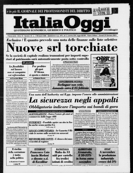 Italia oggi : quotidiano di economia finanza e politica